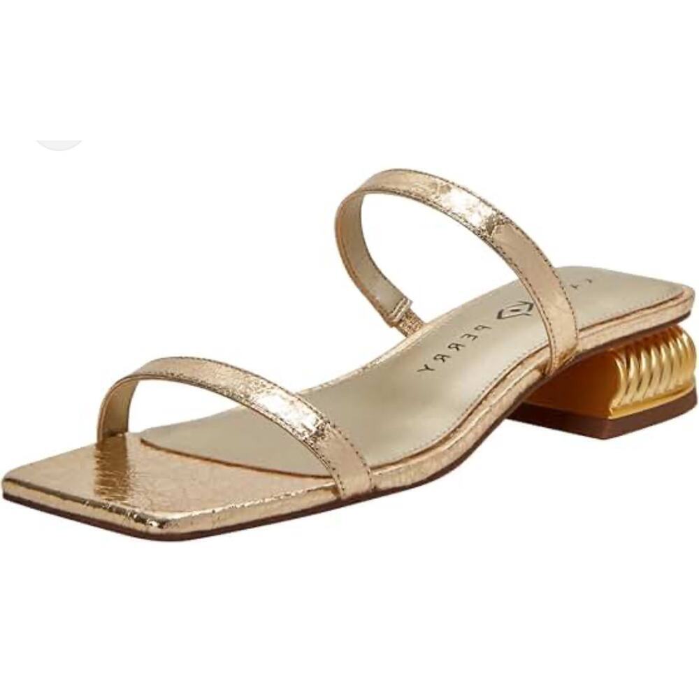 Katy Perry Framing Crinkle Metallic Low Heel Sandal Gold Women's Size 5.5M NWT